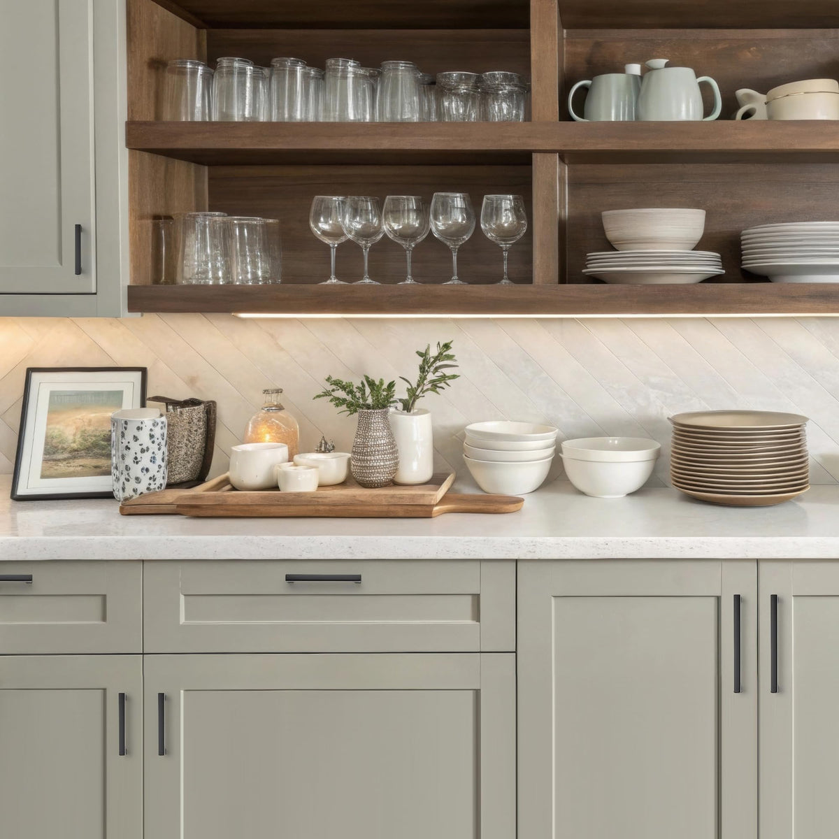 Slim square bar design from Joy Decor improves grip on kitchen drawers.