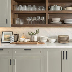 Slim square bar design from Joy Decor improves grip on kitchen drawers.