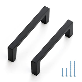 Joy Decor cabinet pulls with a slim matte black square bar for modern kitchen drawers.