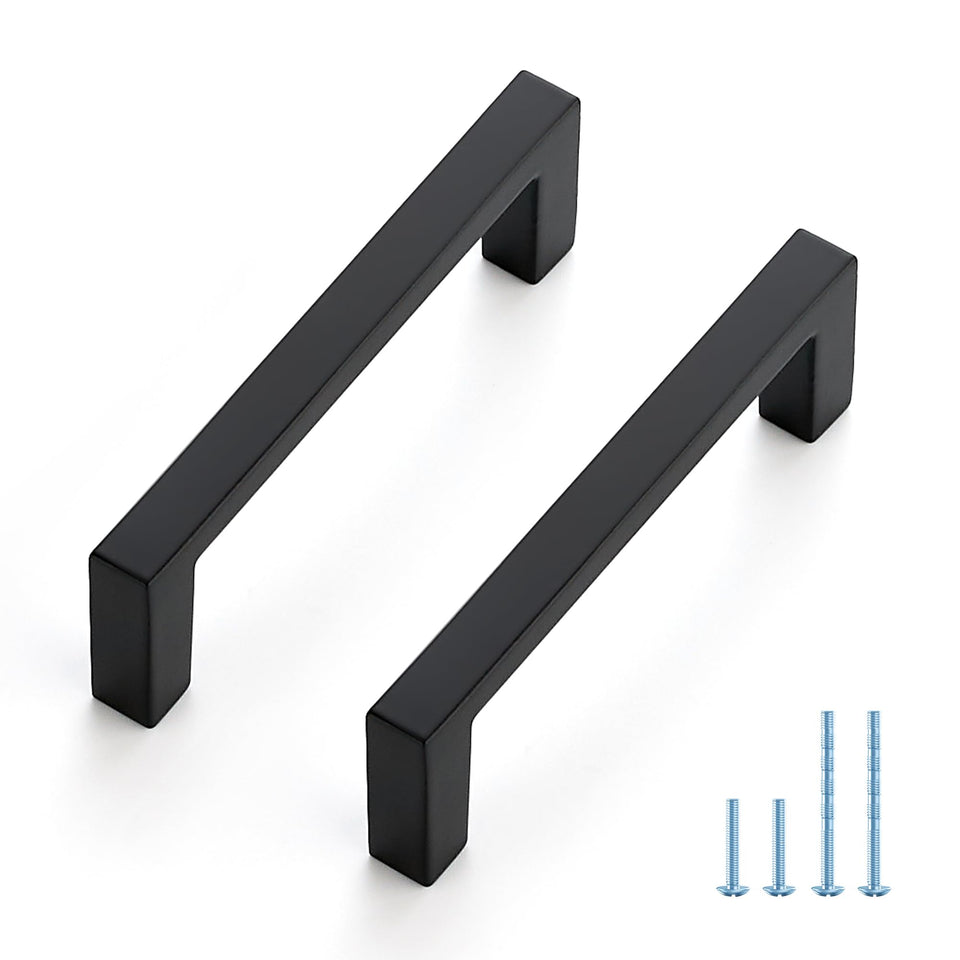 Joy Decor cabinet pulls with a slim matte black square bar for modern kitchen drawers.
