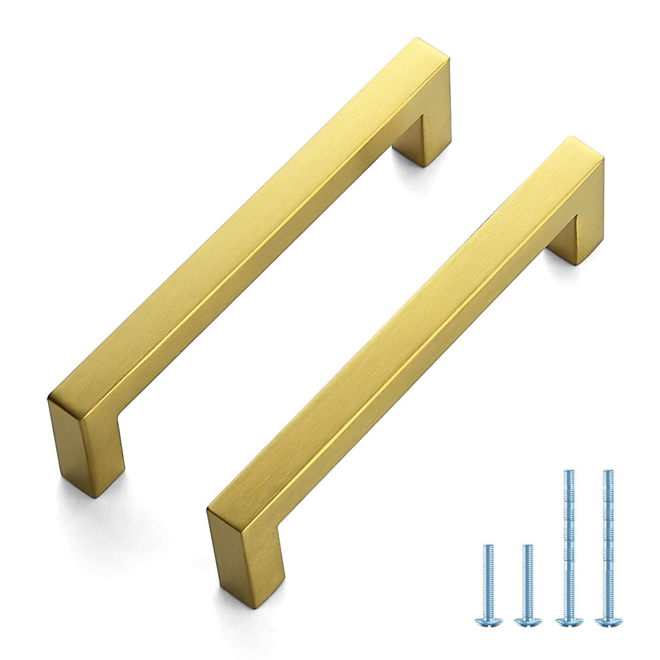 JOY DECOR gold cabinet handles, square 5-inch design for modern kitchen cabinets.