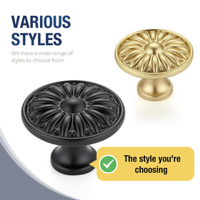JOY DECOR matte black cabinet knob on a dresser demonstrating easy installation