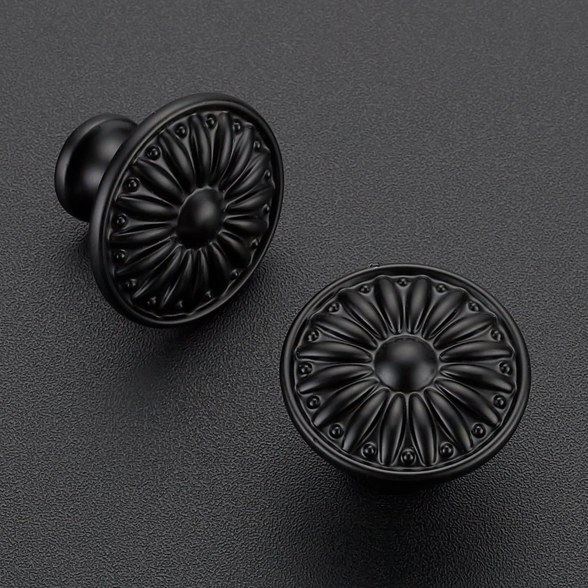 JOY DECOR matte black knob closeup showing zinc alloy build for daily use