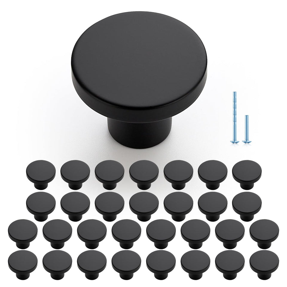 Joy Decor matte black round knob close-up showing durable zinc alloy
