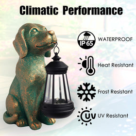 JoyBee garden dog lantern creates inviting aura along walkways.