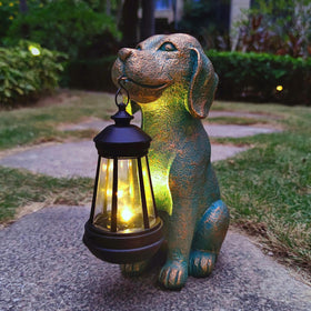 JoyBee patio dog statue provides cozy illumination on balconies.