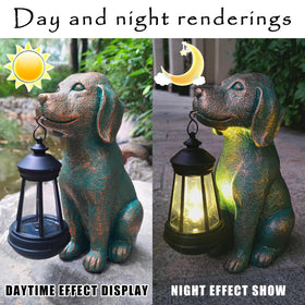 JoyBee solar-dog figurine brightens patio with warm, amber glow.