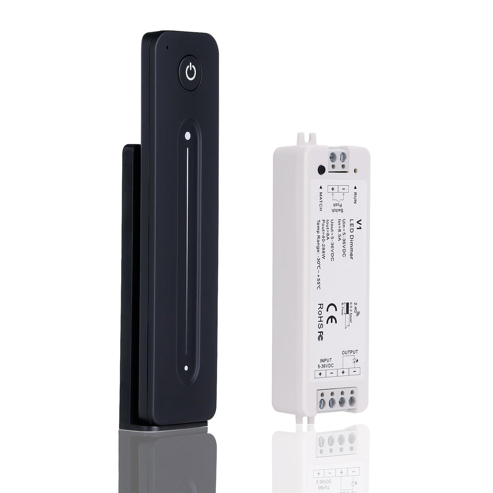 JOYLIT LED dimmer remote for precise brightness control of single-color strips.