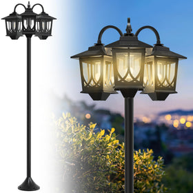 Joyoowild 73-inch solar lamp post with three heads for dramatic outdoor lighting.