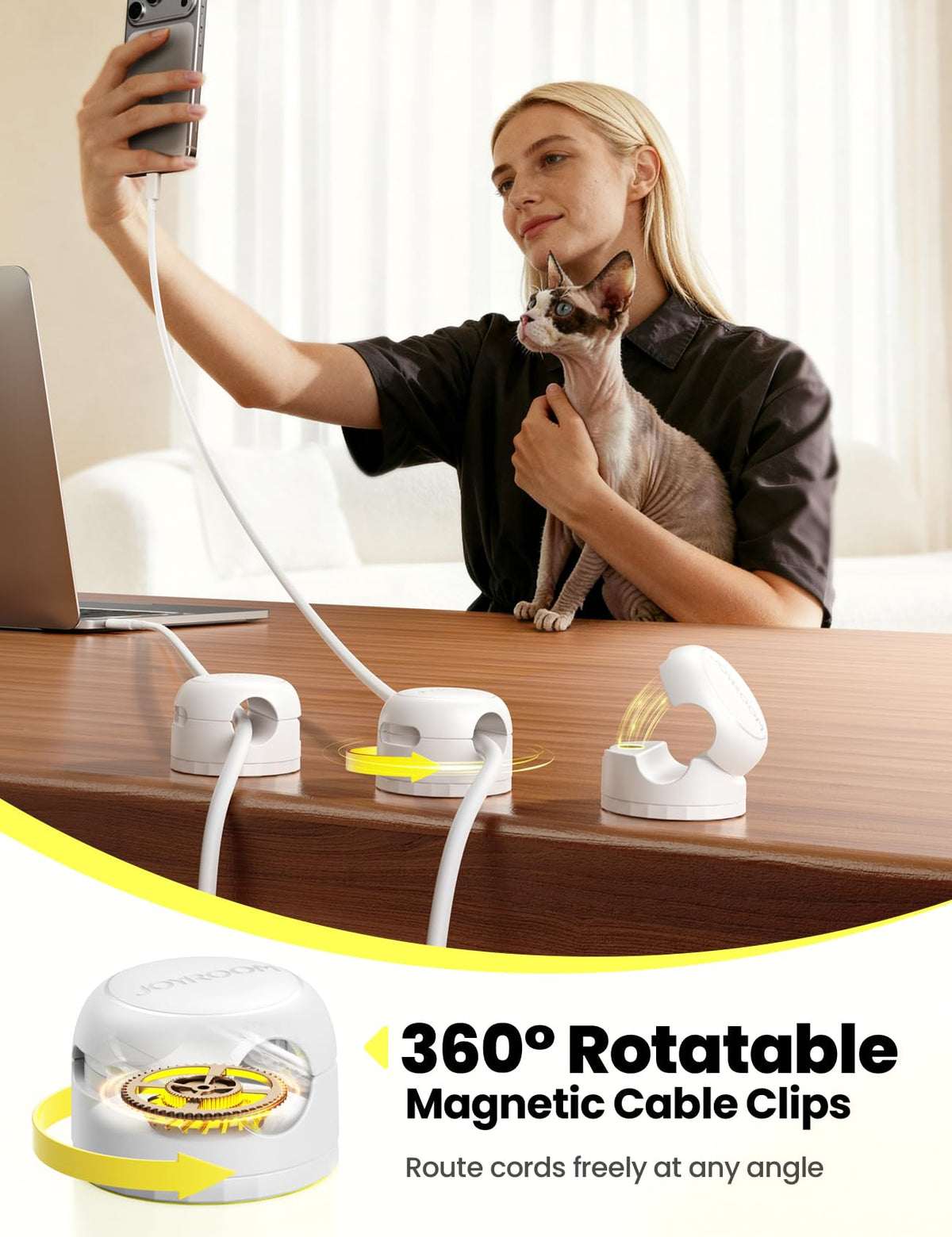 JOYROOM 360° rotating-base enables flexible cord access from any angle.