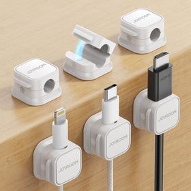 Joyroom 6-pack magnetic cable clips secure charging cables on desks for a tidy workspace.