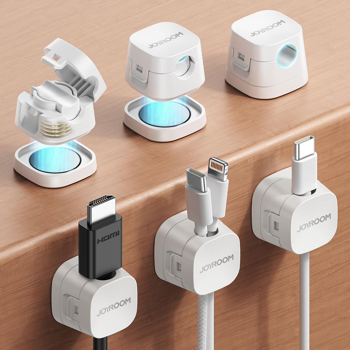JOYROOM detachable base cord clip keeps desk cords within reach.
