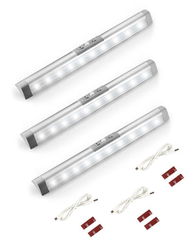 Joyzy 3-pack motion sensor closet light close-up shows magnetic mounting for quick setup