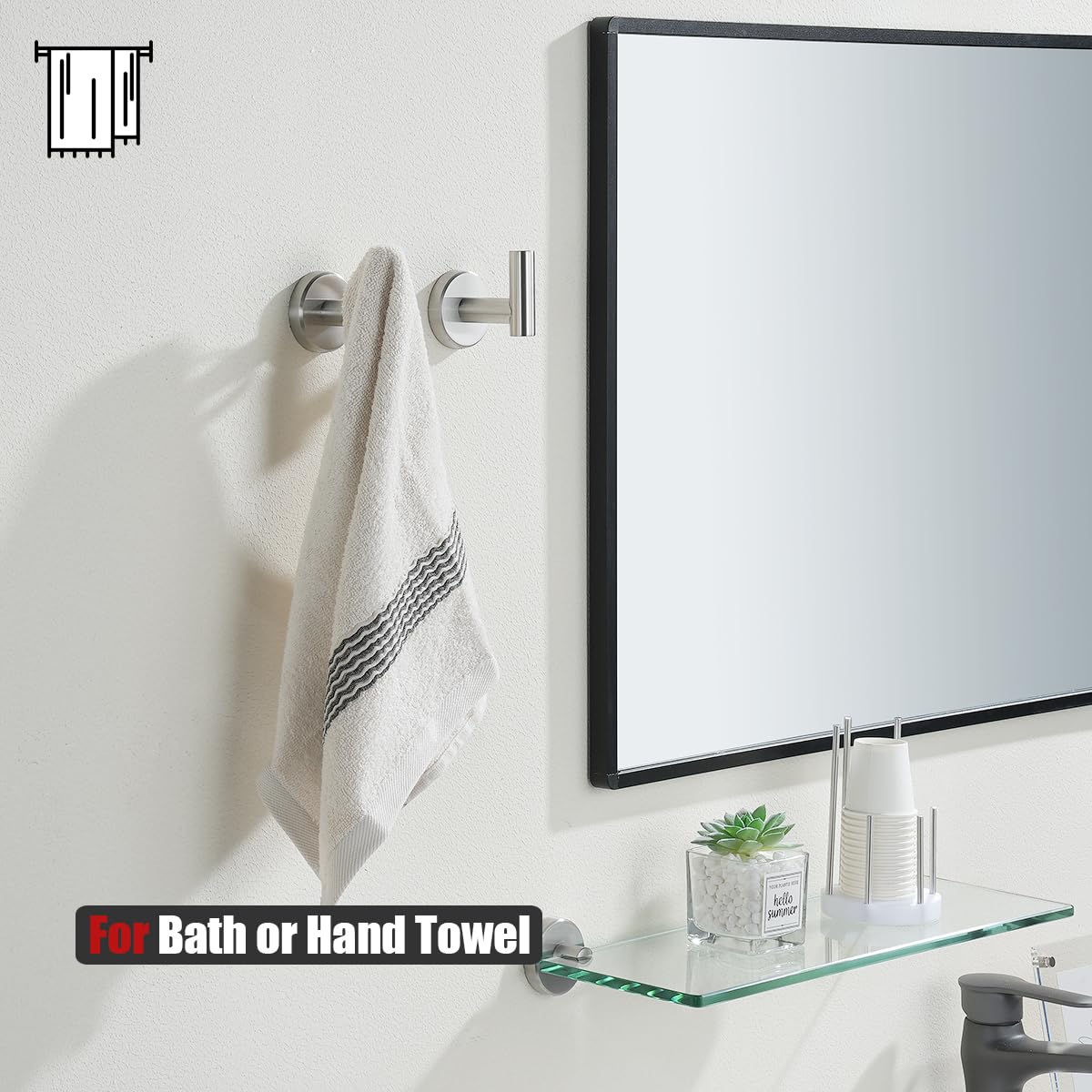 JQK champagne bronze towel hooks pair adds versatile wall storage.