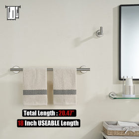 JQK towel bar 18-inch usable length demonstrated with towel hanging.