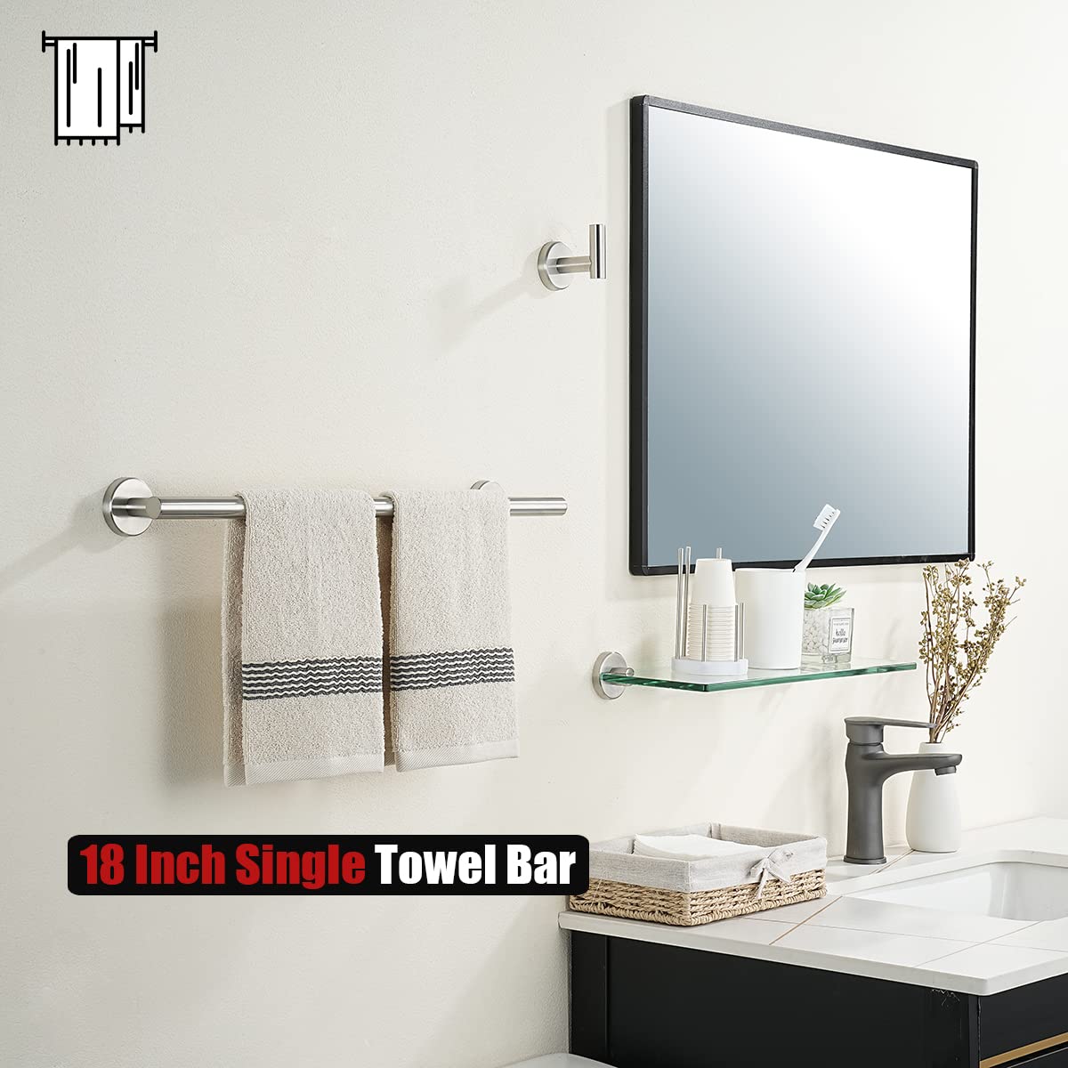 JQK towel bar hardware package included for easy installation.
