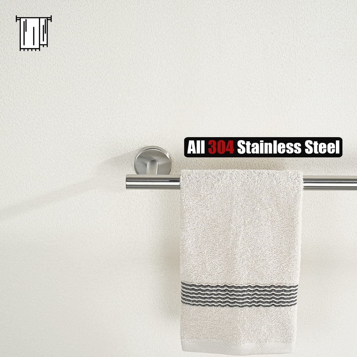 JQK towel bar brushed finish complements modern bathrooms.