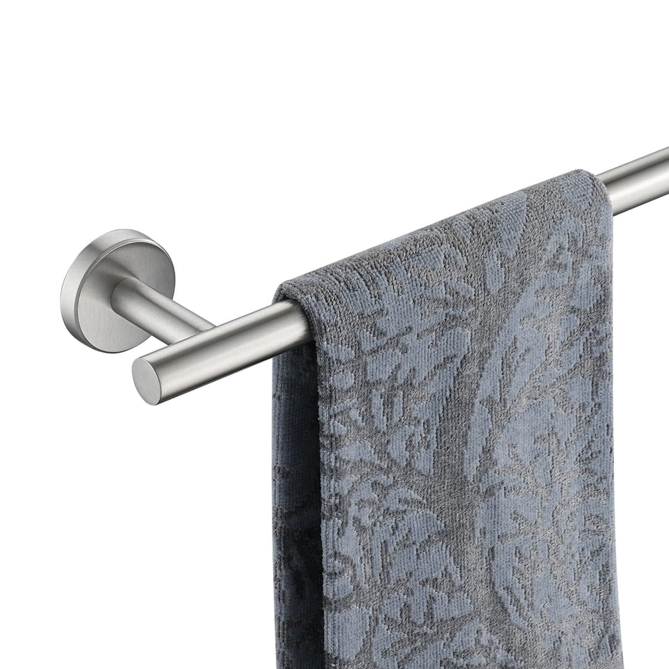 JQK bath towel bar on wall mount with brushed finish, ideal for organized towels.