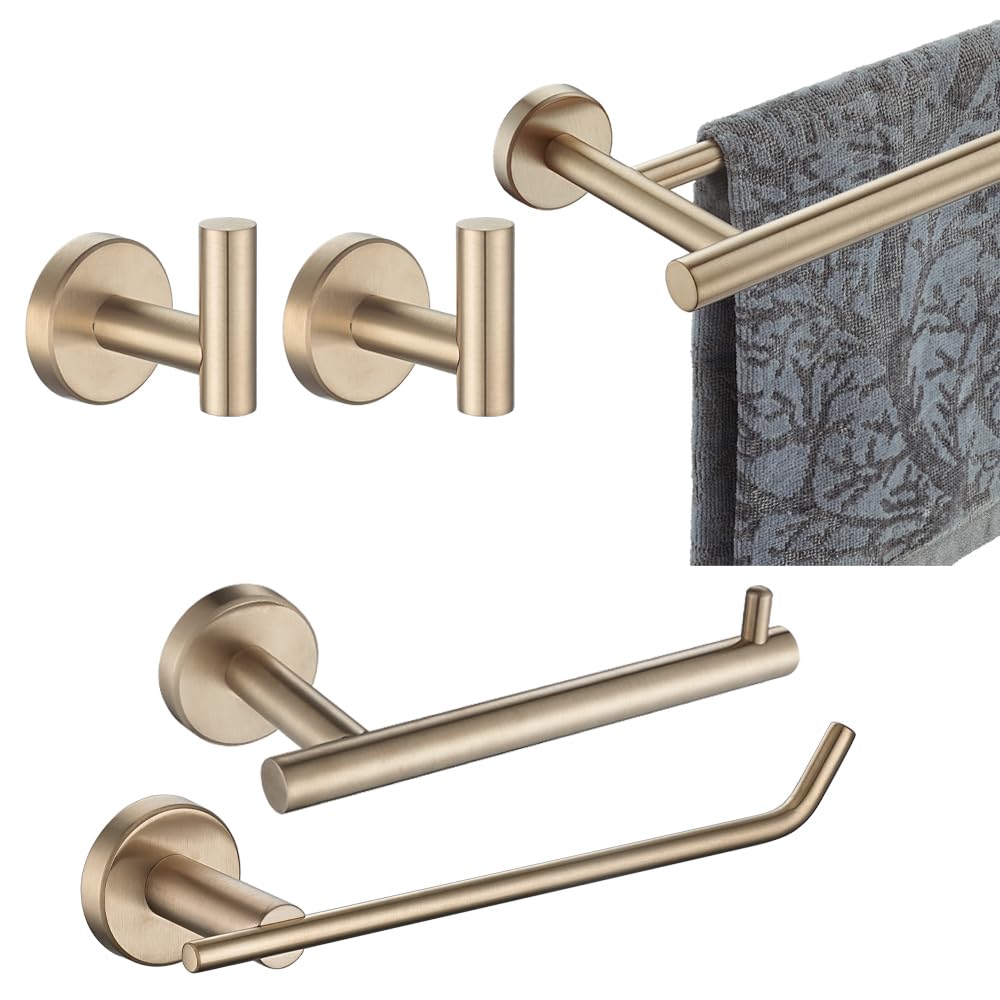 JQK champagne bronze 24-inch towel bar mounted in a modern bathroom