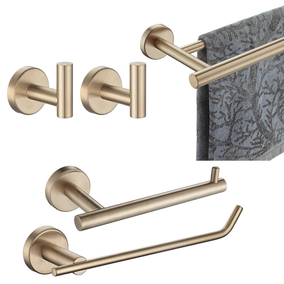 JQK champagne bronze 24-inch towel bar mounted in a modern bathroom