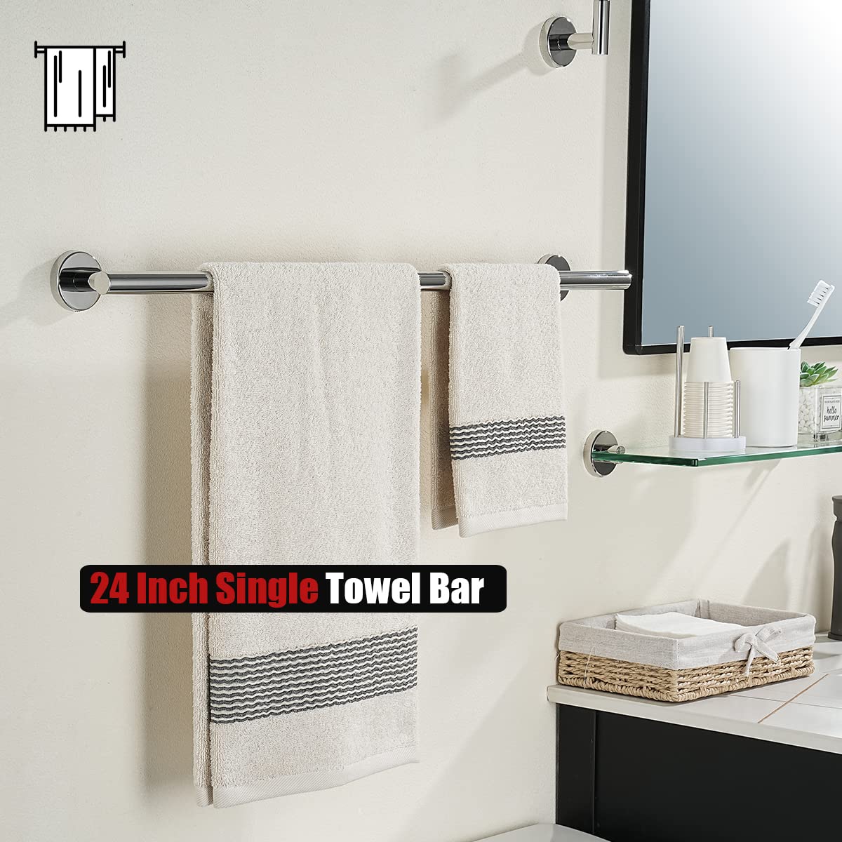 2.4-inch airflow clearance behind JQK chrome towel bar