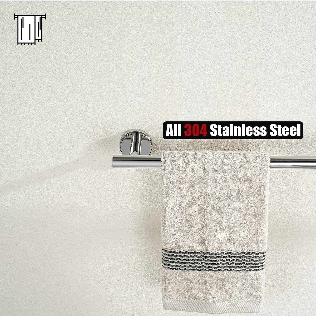 JQK chrome towel bar in a modern bathroom setting