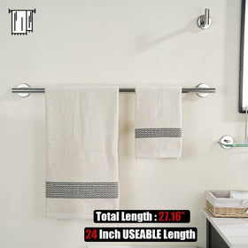 Close-up of JQK chrome wall-mount setup in bathroom