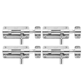 JQK door security slide latch bolt close-up, corrosion-resistant 304 stainless steel for long-lasting use.