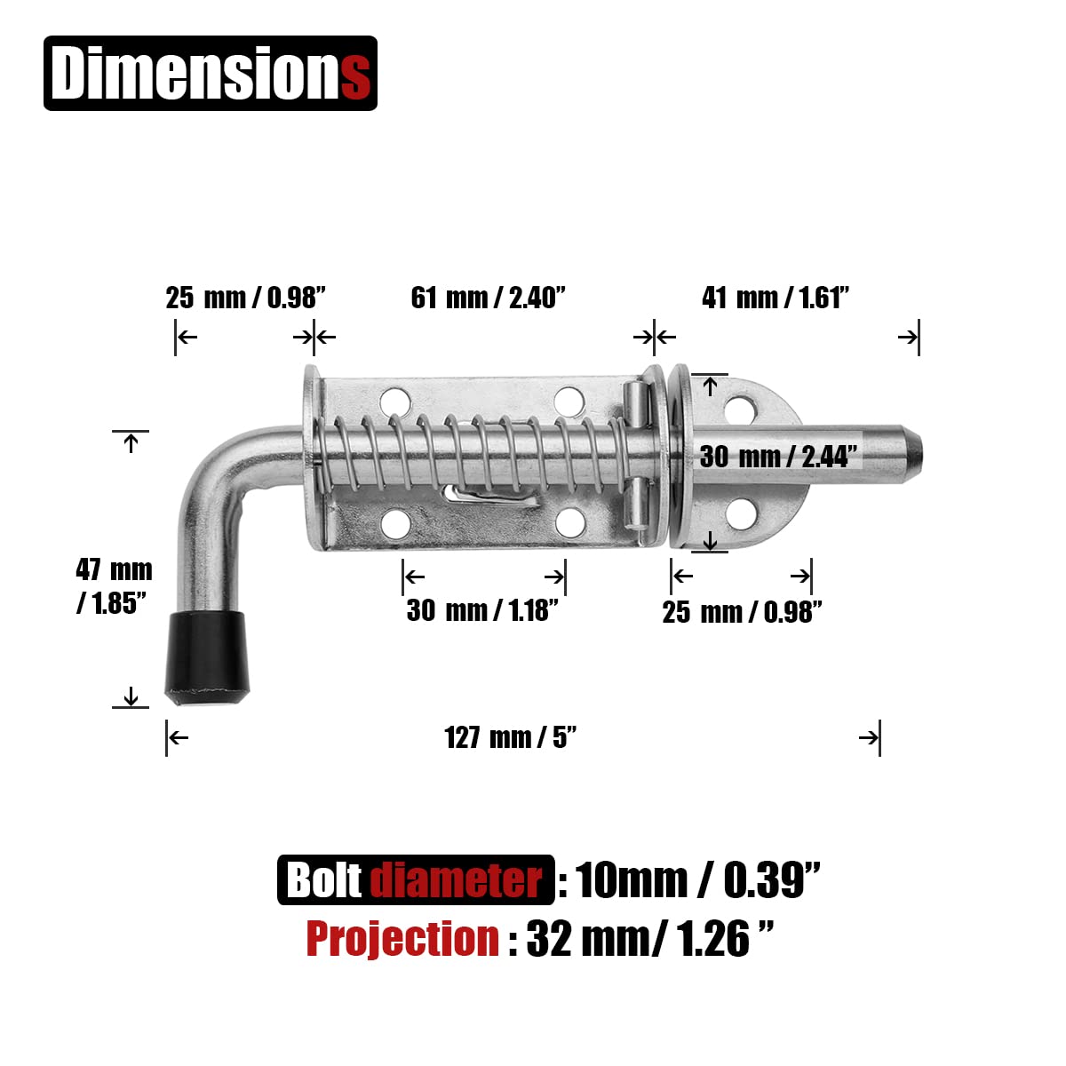 JQK spring-loaded latch pin 5-inch black barrel bolt image demonstrates versatile mounting