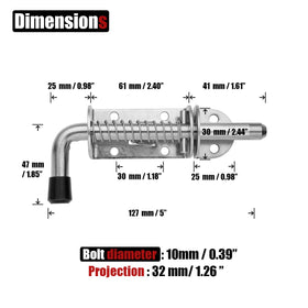 JQK spring-loaded latch pin 5-inch black barrel bolt image demonstrates versatile mounting