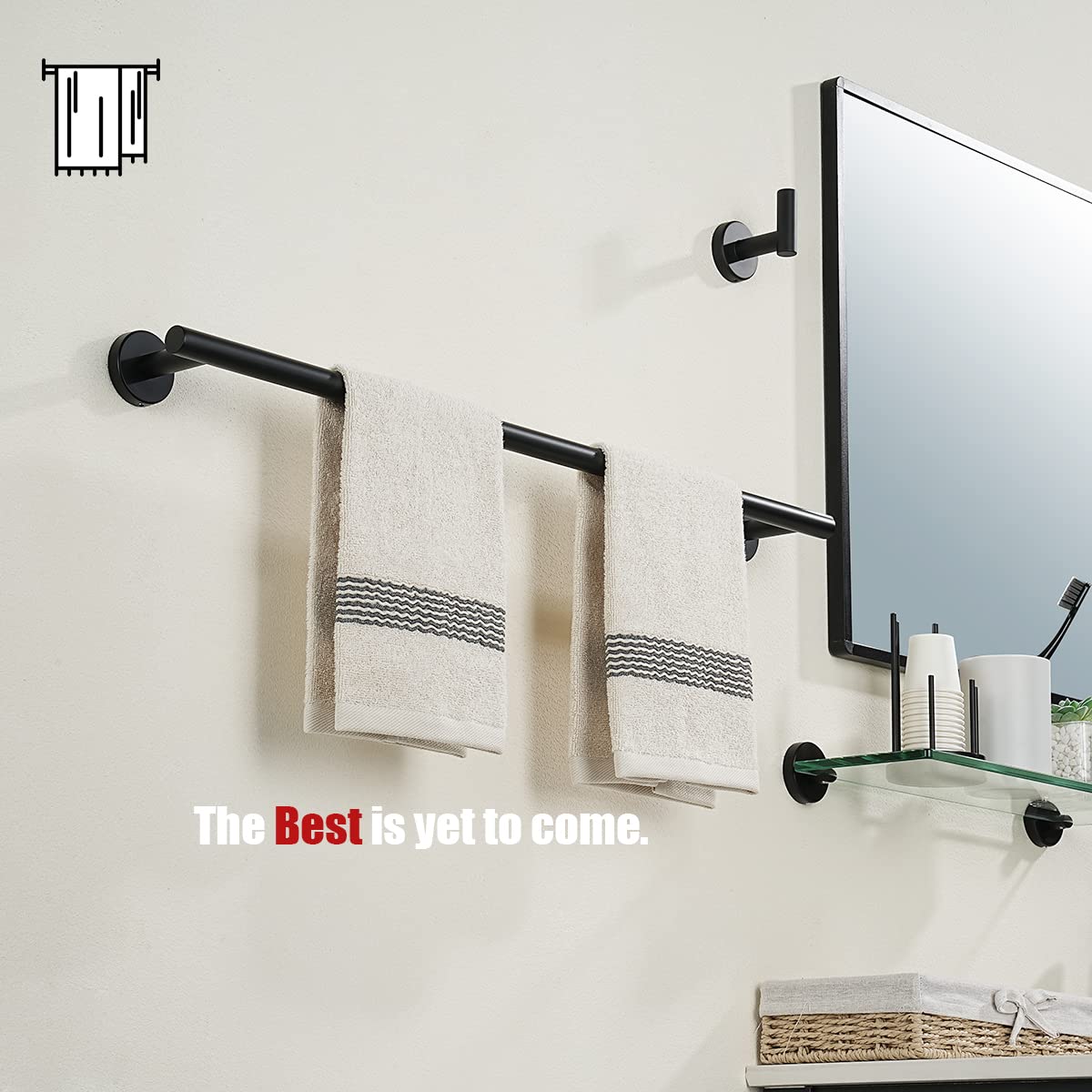 JQK black towel bar 304 stainless steel finish conveys rust resistance