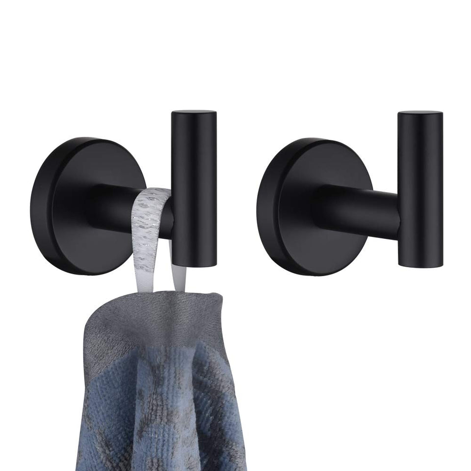 JQK TH100-PB-P2 matte black towel hook on wall, durable and corrosion-resistant.
