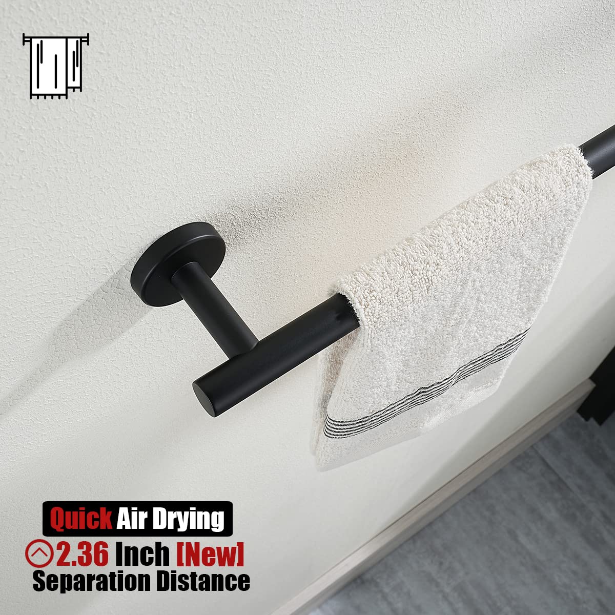 JQK black towel bar 2.4-inch gap promotes quick drying
