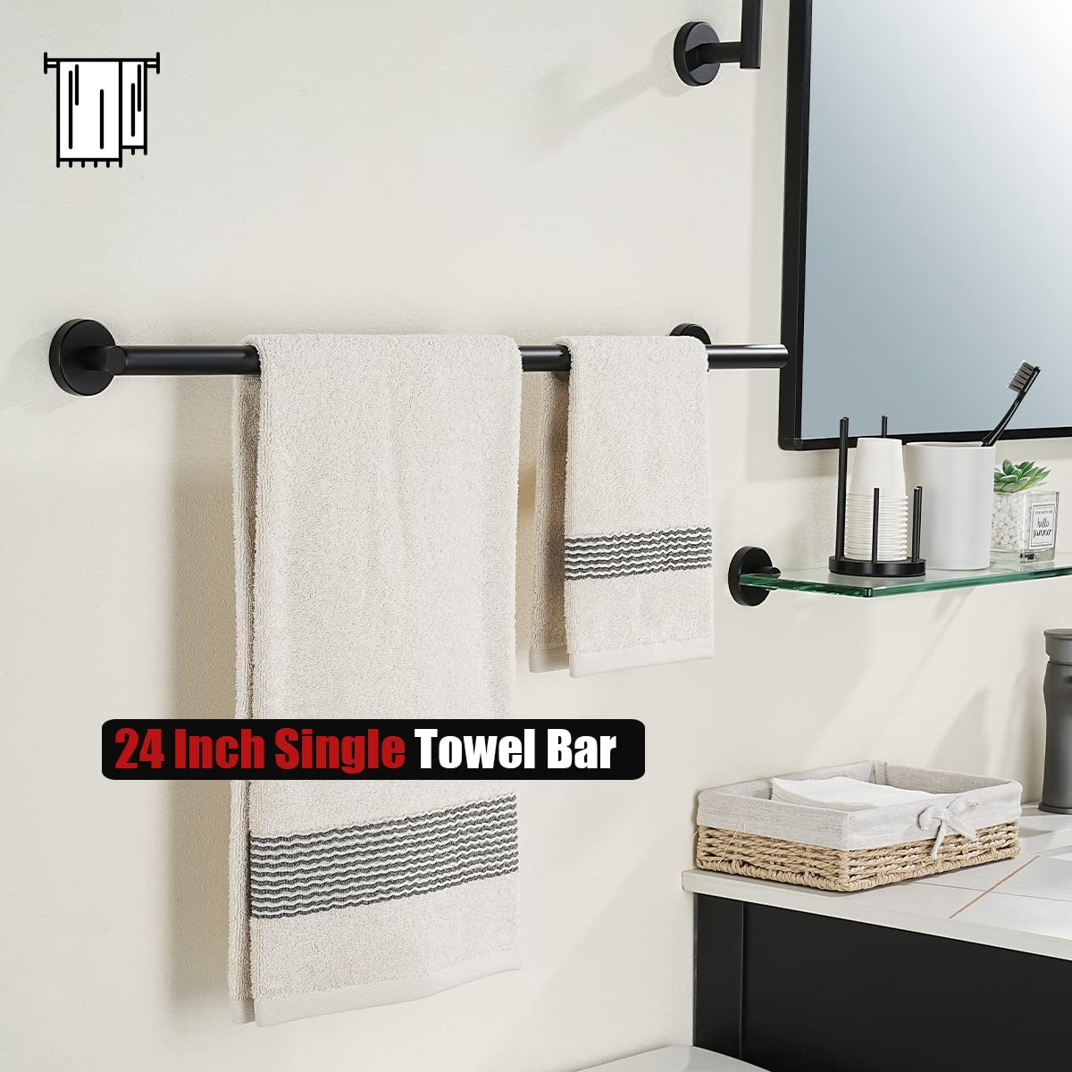 JQK black towel bar 24-inch usable length enables full towels