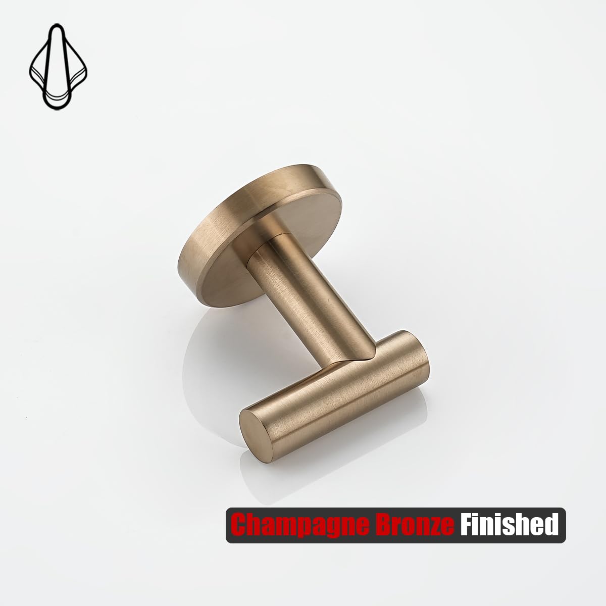 JQK champagne bronze towel hook mounted in bathroom, example use with robes