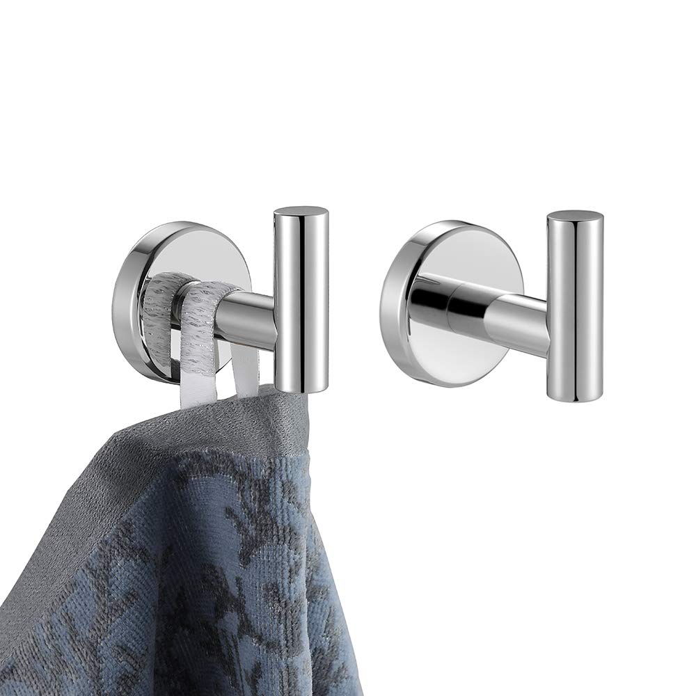 JQK chrome towel hook pack of 2 on wall for organized bathrooms.
