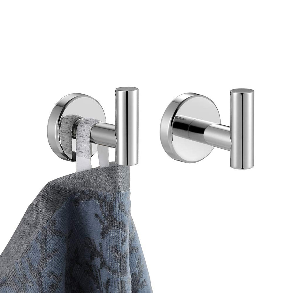 JQK chrome towel hook pack of 2 on wall for organized bathrooms.