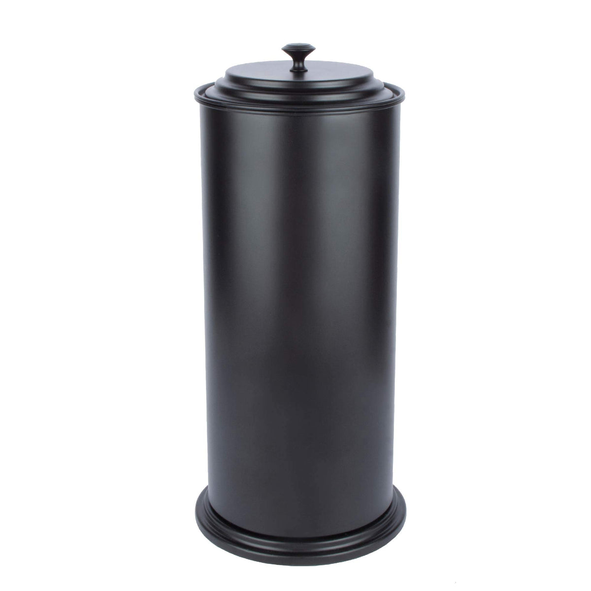 JS Jackson Supplies free-standing toilet paper holder matte black with dry, accessible rolls.