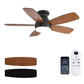 JSAITEE 42-inch low-profile fan with light, front view, ideal for quiet bedrooms.