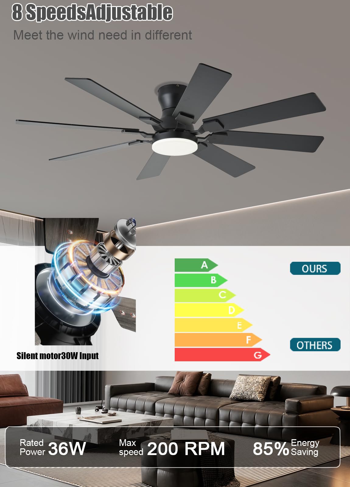JSAITEE remote and app interface for convenient fan and light control