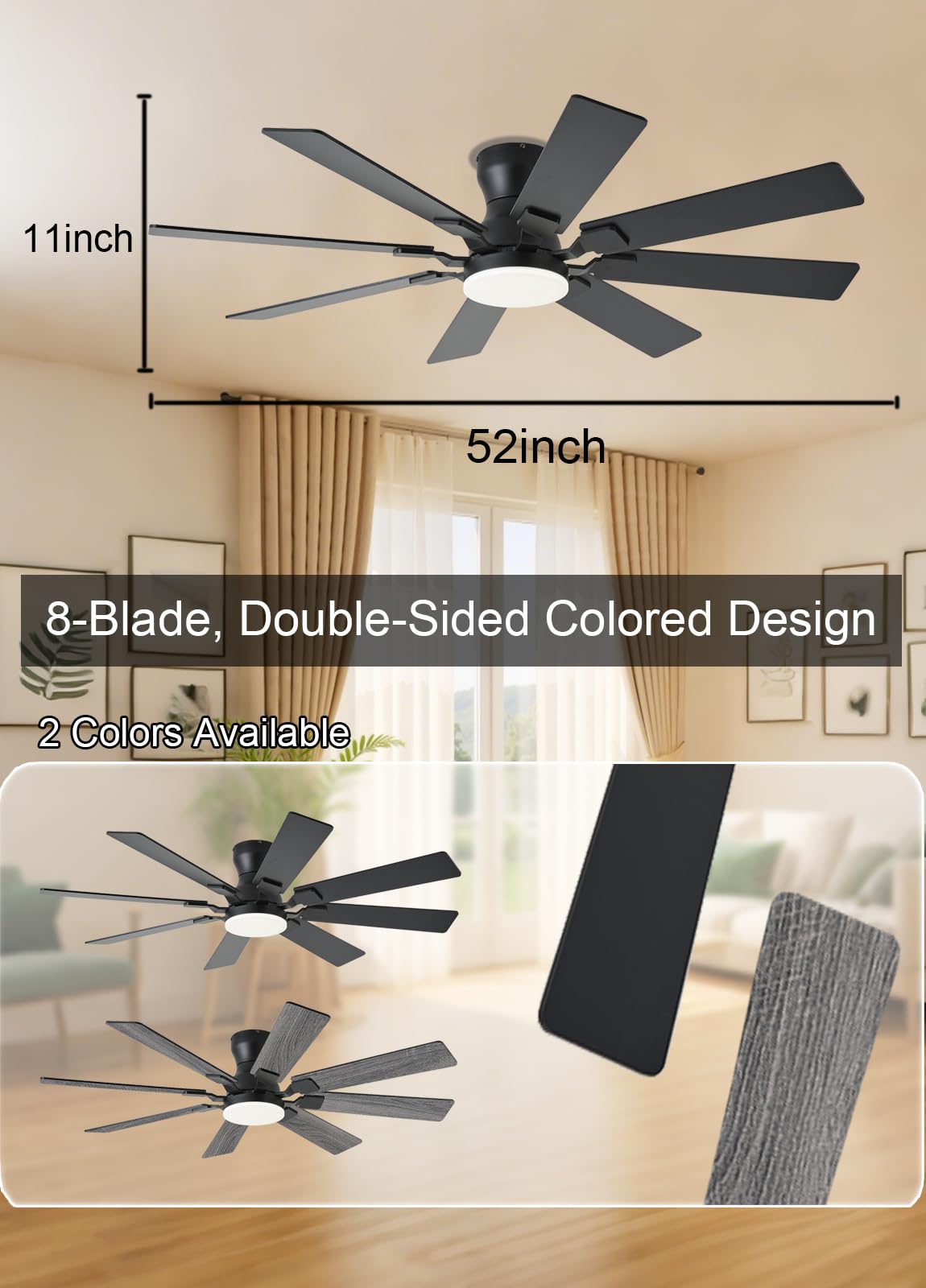 JSAITEE 52-inch ceiling fan with reversible wind for seasonal comfort