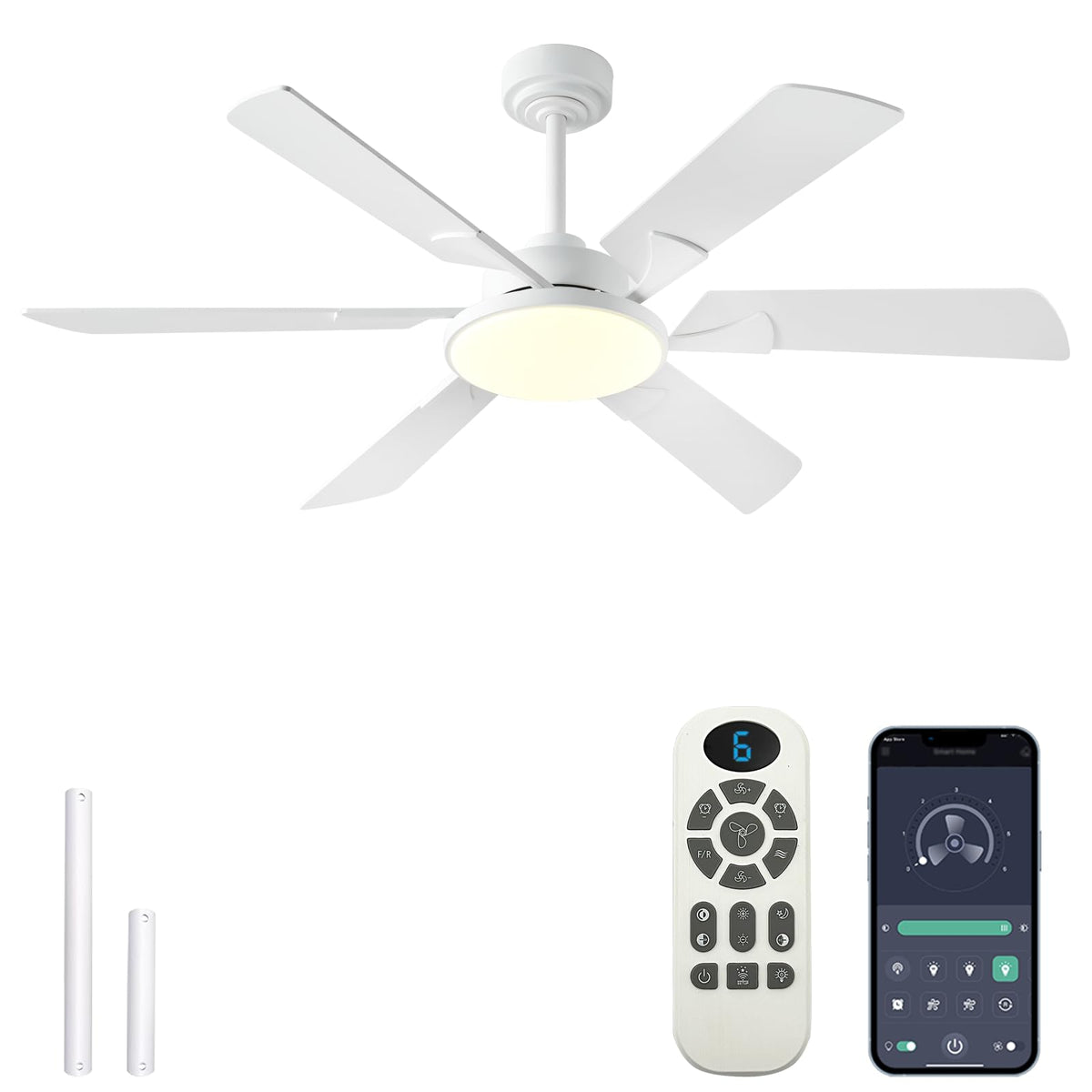 JSAITEE 52-inch ceiling fan with light for living rooms, remote ready