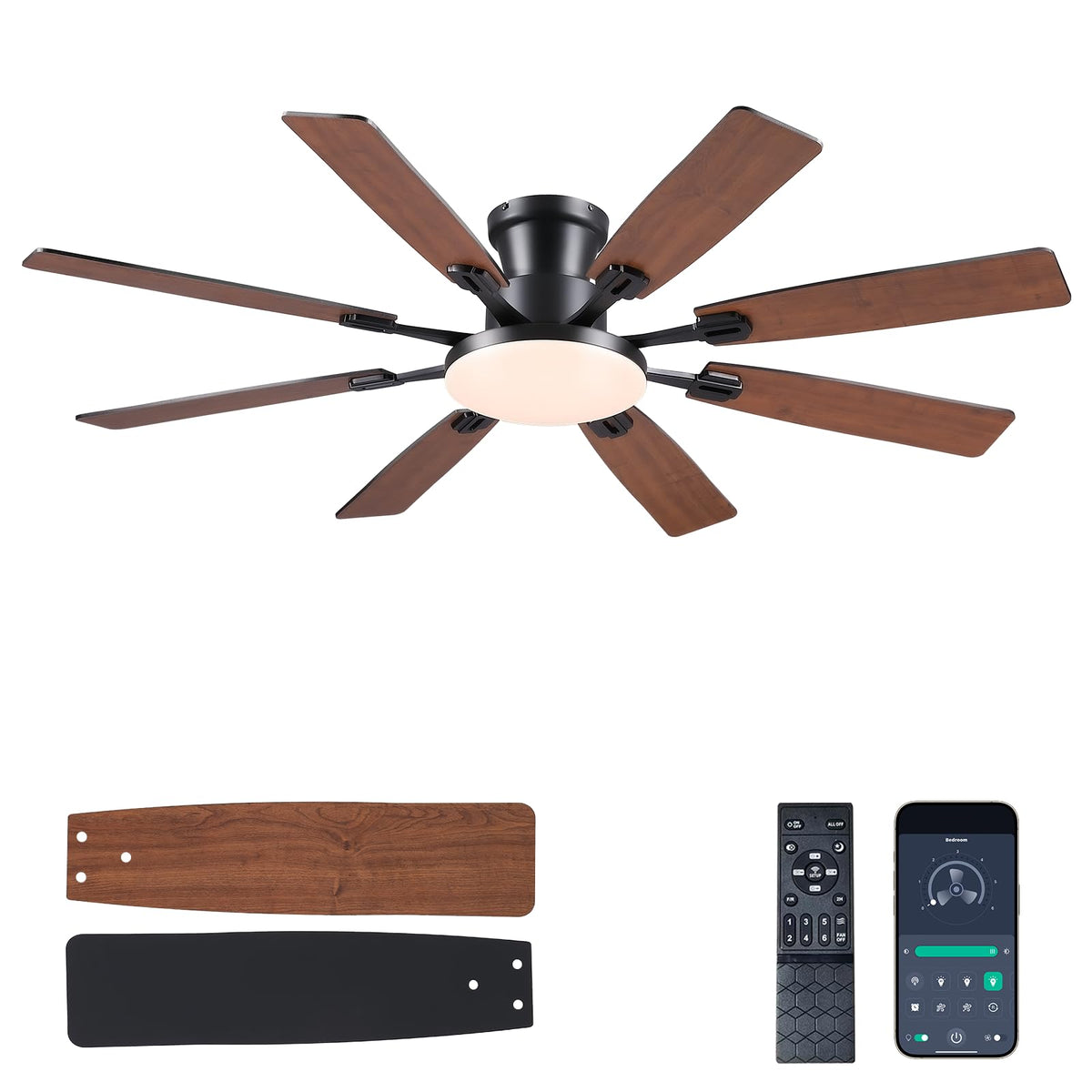 JSAITEE 60-inch brown front view ceiling fan with dual blades for indoor use