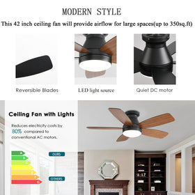 JSAITEE brown-finish ceiling fan, indoor-outdoor versatility for spaces.