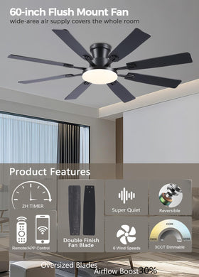 JSAITEE ceiling fan LED panel dimmable for adjustable room ambiance.