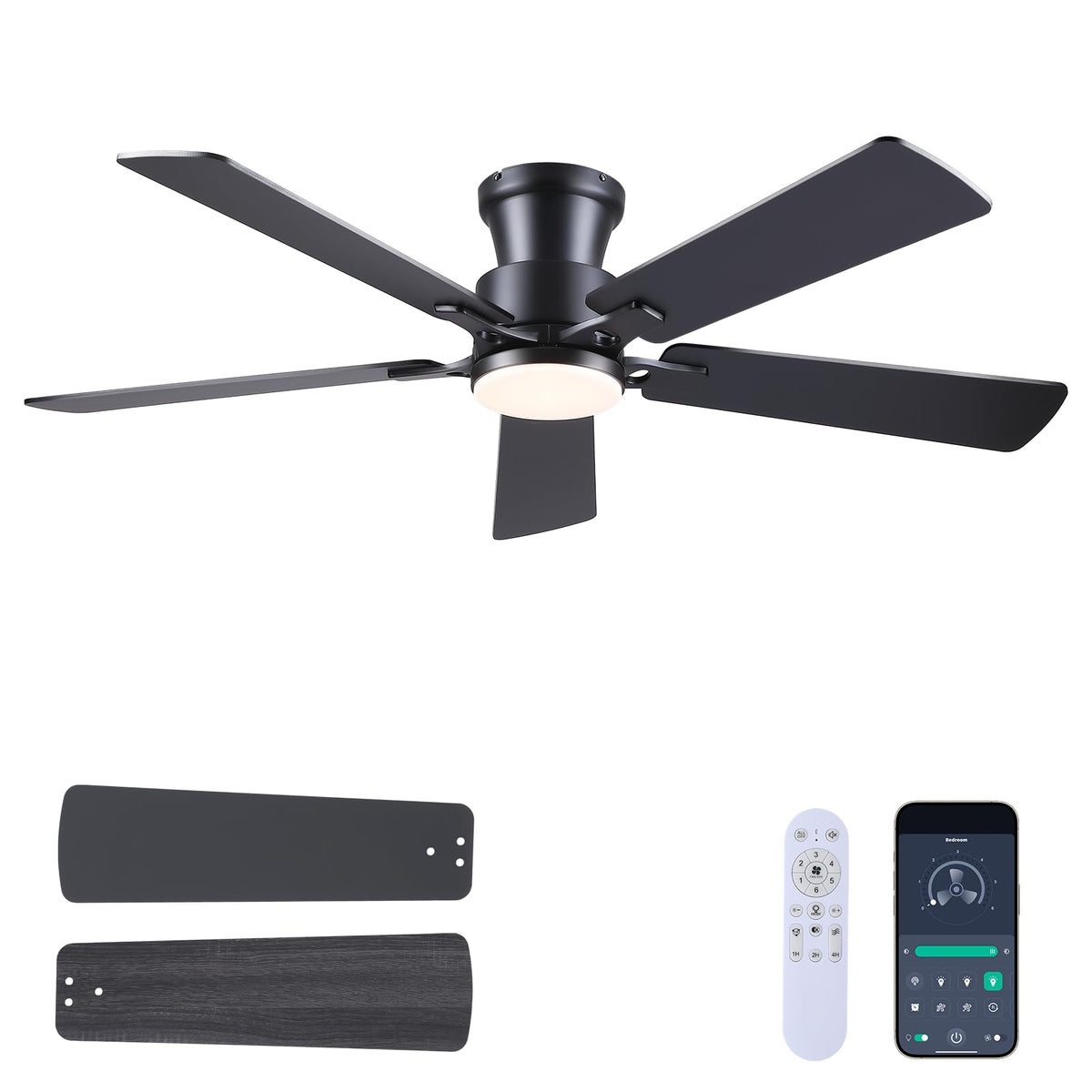 JSAITEE ceiling fan with light and remote control for easy operation