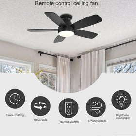 JSAITEE remote-control ceiling fan shown with integrated light