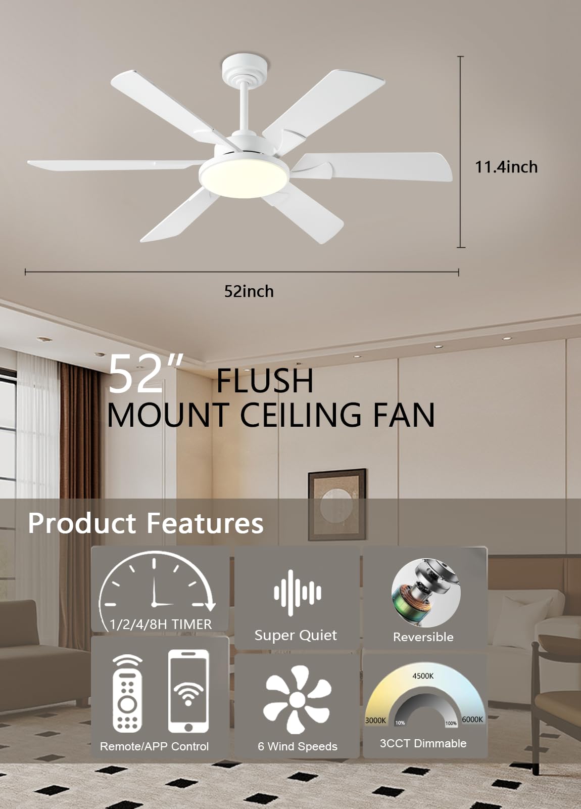JSAITEE ceiling fan with app control for convenient setup