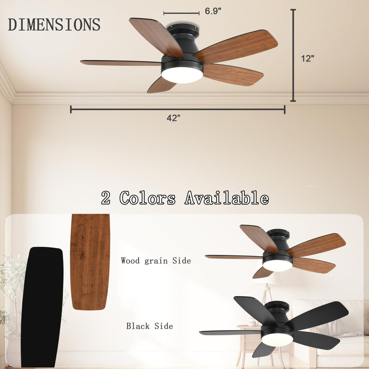JSAITEE flush-mount ceiling fan, installation guide for easy setup.