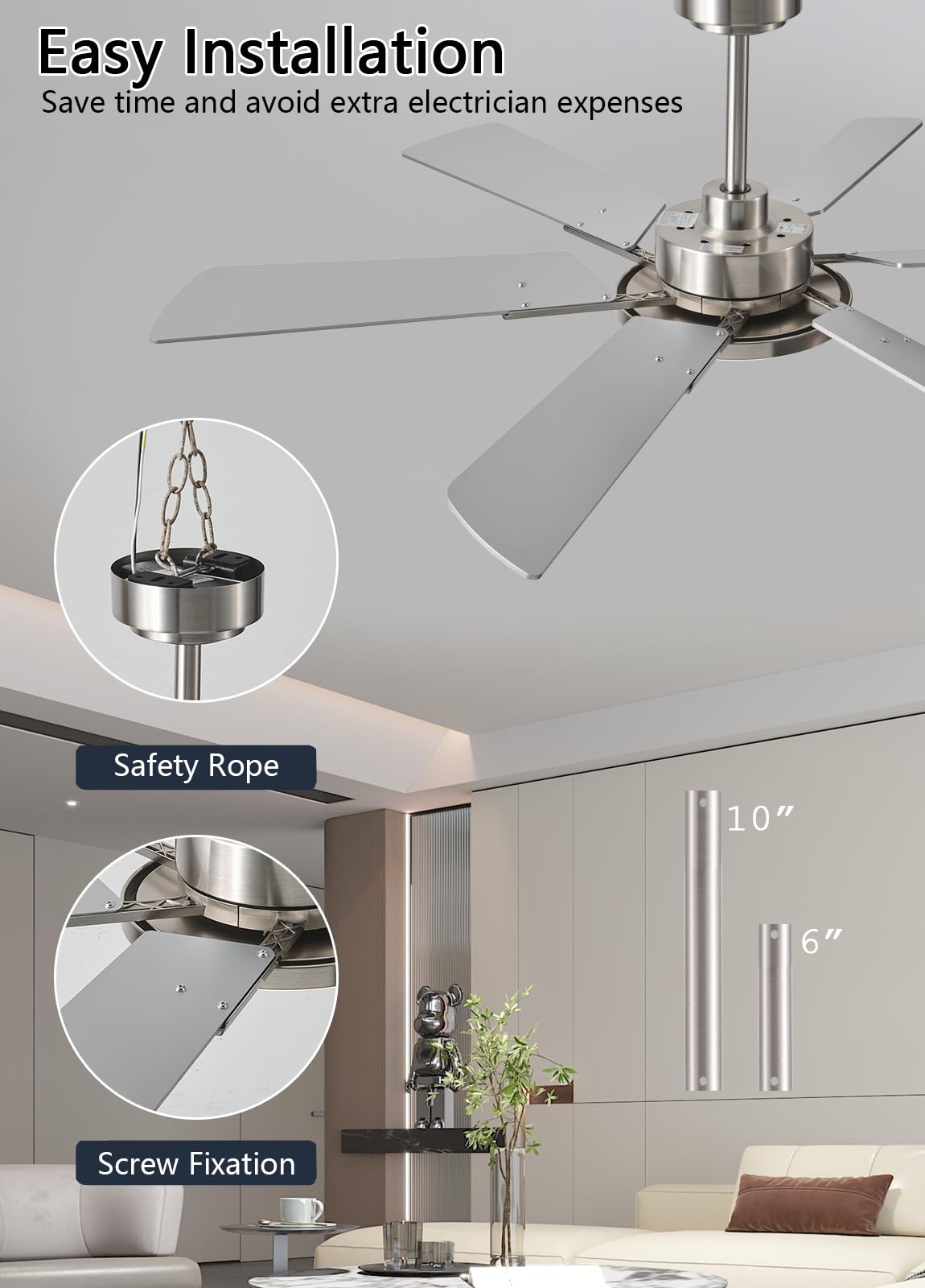JSAITEE remote and app control panel for easy fan and light adjustments.